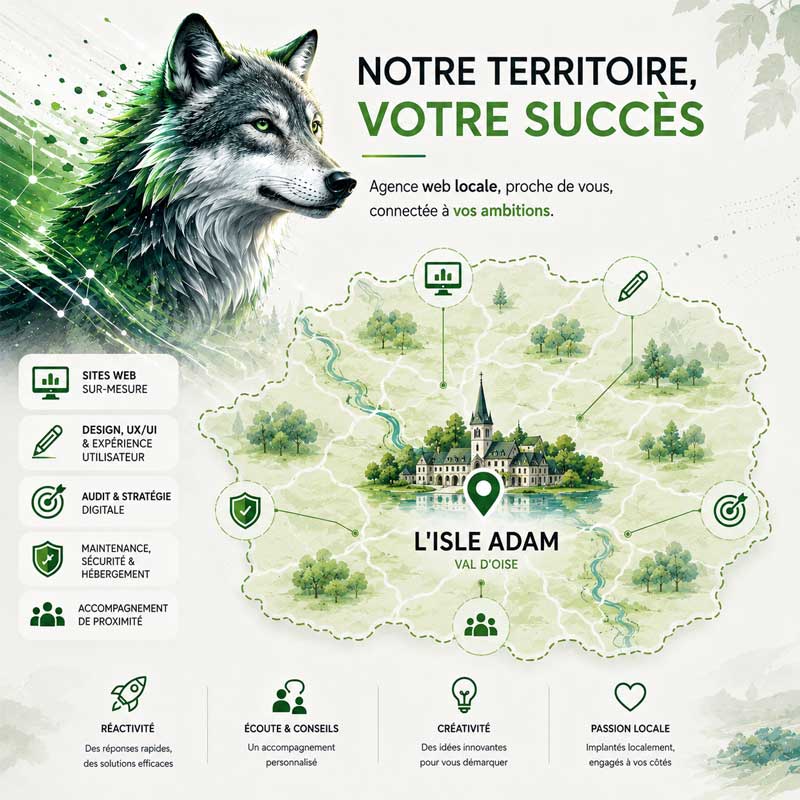 Agence web à L'Isle-Adam spécialisée en création de site internet, référencement SEO, développement web et communication digitale pour les entreprises du Val-d'Oise.